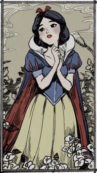 1girl black_hair bow commentary_request dress food fruit hair_bow highres looking_at_viewer masso puffy_short_sleeves puffy_sleeves red_bow short_hair short_sleeves smile snow_white_(disney) snow_white_and_the_seven_dwarfs_(disney)