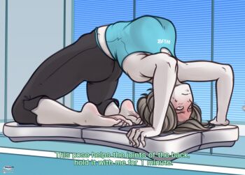 1girl arched_back ass barefoot big_breasts black_hair black_yoga_pants blue_sports_bra blush bra breasts bridge_position brown_hair capri_pants colored_skin curvy english_text exercising feet female_focus flexible full-face_blush game_console grey_hair grey_skin indoors kiimmotk large_breasts long_hair lying mirror narrow_waist nintendo pale_skin pants pantyhose ponytail shirt short_hair soles solo solo_focus sports_bra sportswear stretching struggling super_smash_bros. sweat sweatpants talking tank_top thick_thighs thighs toes underwear upside-down wheel_pose white_eyes white_skin wide_hips wii wii_balance_board wii_fit wii_fit_trainer wii_fit_trainer_(female) yoga yoga_pants