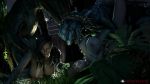 2girls 3d animated ark_survival_evolved beastlyjoe bestiality bouncing_breasts breasts dark-skinned_female dark_skin dead_or_alive dilophosaurus dinosaur group_sex highres hitomi_(doa) huge_breasts jungle lisa_hamilton multiple_girls nature nipples nude sex source_filmmaker_(medium) velociraptor video