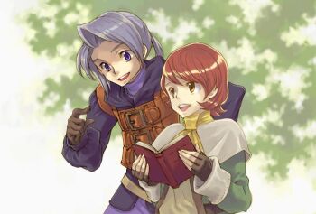 Rule 34 | 2boys, :d, arc (ff3), ascot, belt, belt buckle, book, brown belt, brown hair, brown vest, buckle, commentary request, final fantasy, final fantasy iii, fingerless gloves, freckles, gloves, grey hair, holding, holding book, long sleeves, luneth, multiple boys, open book, open mouth, ponytail, purple eyes, saikachi (ogre tree), short hair, smile, teeth, upper teeth only, vest, yellow ascot, yellow eyes