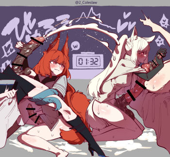 >:) 4futa :d animal_ears animal_penis arknights bar_censor bed_sheet black_gloves blush bottomless breasts caressing_testicles cat_ears censored clenched_teeth covered_erect_nipples cum ejaculation elbow_gloves erection fartooth_(arknights) flametail_(arknights) foreskin foreskin_pull futa_with_futa futanari gloves handjob highres horse_ears horse_penis huge_penis jacket large_penis large_testicles long_hair long_sleeves looking_at_viewer lying medium_breasts medium_hair mirin_chikuwa monique_(arknights) multiple_futa open_mouth penis penis_size_difference phimosis pink_eyes platinum_(arknights) ponytail projectile_cum sheet_grab sitting smile teeth testicle_grab testicles two-handed_handjob