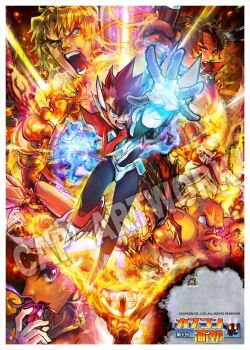 Rule 34 | 1girl, 6+boys, alien, armor, black hair, blonde hair, blowing, blue eyes, blue fire, breasts, breath weapon, breathing fire, brown hair, burned paper, burnt, capcom, cleavage, clenched hand, dark skin, darkstalkers, demon horns, dhalsim, dragon, elemental (creature), fiery hair, fire, fire elemental, fire man, gaist crusher, gem, gloves, headband, holding, holding gem, holding nunchaku, holding weapon, horns, indian, ken masters, kiss, long hair, looking at viewer, mega man (classic), mega man (series), monster hunter (series), multiple boys, muscular, muscular male, navel, nunchaku, official art, one eye covered, open mouth, pasties, power stone, pyron, rathalos, red gemstone, red hair, robot, rouge (power stone), scar, shell pasties, shirogane rekka, short hair, shoulder armor, skull, spiked hair, street fighter, street fighter ii (series), tamio, teeth, tenchi wo kurau ii (arcade), thick eyebrows, watermark, weapon, zhang fei (romance of the three kingdoms)