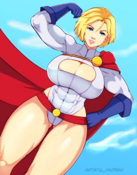 1girl artistic_madman blonde_hair breasts dc_comics highres large_breasts power_girl solo