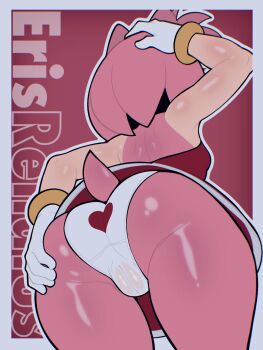 1girl amy_rose arm_up armpits ass ass_focus back backless_dress backless_outfit bare_legs bracelet cameltoe dress erisrenatus flat_chest from_behind furry furry_female gloves gold_bracelet hand_on_own_ass heart heart_print_panties heart_print hedgehog jewelry legs medium_hair panties pink_fur pink_hair print_panties pussy red_dress sega sonic_(series) sweat tail underwear wet wet_clothes wet_panties white_gloves