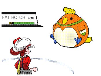 1girl animated animated_gif beak bird bouncing brown_hair commentary english_commentary fat flipnote_studio_(medium) from_behind gameplay_mechanics gen_2_pokemon hat ho-oh jaggy_lines keke_(kokorokeke) legendary_pokemon lyra_(pokemon) nintendo pokemon pokemon_(creature) pokemon_hgss simple_background twintails white_background wings