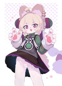 1girl :3 absurdres ahoge animal_ear_fluff animal_ears animal_hands bar_censor blonde_hair censored character_request commentary english_commentary flat_chest furry furry_female highres kanbaki loli long_sleeves looking_at_viewer no_panties open_mouth paid_reward_available pussy short_hair thick_eyebrows zenless_zone_zero zhao_(zenless_zone_zero)