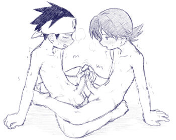 2017 2boys barefoot blush brothers capcom completely_nude erection frottage full_body headband incest kanarikoime lan_hikari_(mega_man) leg_lock male_focus mega_man_(series) mega_man_battle_network megaman.exe multiple_boys navel nude penis penises_touching precum shota kodomo_doushi siblings sitting sketch tears testicle_hair testicles twincest twins white_background yaoi