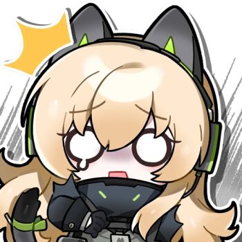Rule 34 | 1girl, animal ear headphones, animal ears, artist request, blonde hair, cat ear headphones, cat ears, fake animal ears, girls' frontline, girls' frontline 2: exilium, harpsy (girls' frontline 2), headphones, lowres, official art, second-party source, solid circle eyes, solo, surprised, tmp (girls' frontline)