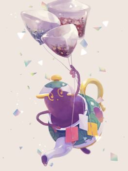 @_@ commentary_request confetti gen_8_pokemon highres holding holding_string hontoni_wasabi looking_at_viewer nintendo no_humans pokemon pokemon_(creature) polteageist solo string teabag teapot yellow_eyes
