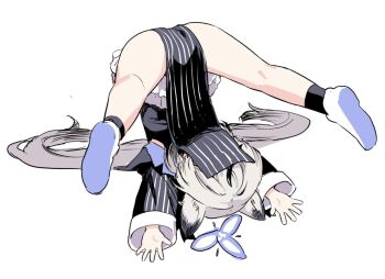 1girl animal_ears black_dress blue_archive dress grey_hair halo kokona_(blue_archive) long_hair mizuno_uchi pelvic_curtain simple_background sketch solo white_background