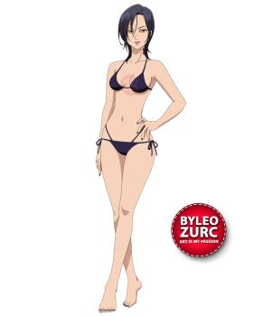 1girl barefoot black_hair bra breasts feet leozurcxxx lipstick makeup merlin_(nanatsu_no_taizai) nail_polish nanatsu_no_taizai panties short_hair solo swimsuit underwear