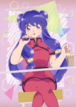 1girl china_dress chinese_clothes cowboy_western double_bun dress hair_bun long_hair ranma_1/2 ribbon shampoo_(ranma_1/2) sidelocks smile white_background