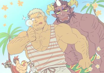 4boys :q abs another_eidos-r bara barboros_(another_eidos) brown_hair character_request colored_skin cowboy_shot demon_boy facial_hair flat_color gaia_(another_eidos) grey_hair large_pectorals male_focus mature_male multiple_boys muscular muscular_male old old_man pectorals pointy_ears short_hair sparse_chest_hair stalon_(another_eidos) standing strongman_waist stubble thick_eyebrows tongue tongue_out topless_male tusks white_hair yakisoba_ohmori