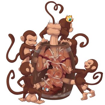 >_< 1girl 5boys :3 :d absurdres afterimage anal anus artistic_error barefoot barrel bdsm bestiality blue_eyes blush bondage bound bound_arms bound_legs breasts brown_fur brown_hair bukkake climbing closed_eyes closed_mouth collarbone crown cum cum_in_ass cum_in_mouth cum_in_pussy cum_on_body cum_on_legs dark_nipples ejaculation erection eyelashes fellatio foreskin furrowed_brow glory_hole group_sex hands_on_own_hips highres huge_penis huge_testicles irrumatio kneepit_sex large_areolae large_breasts legs_apart lips long_hair mario_(series) monkey multiple_boys nintendo nipples nude open_mouth oral penis piledriver_(sex) princess_daisy pussy_juice reverse_piledriver_(sex) scopedout sex smile standing super_mario_land super_mario_world_2:_yoshi's_island sweat tail testicles thick_eyebrows tiptoes transparent_background ukiki upside-down vaginal veins veiny_penis