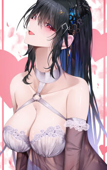 Rule 34 | 1girl, :d, babydoll, black hair, black horns, blue hair, breasts, cleavage, colored inner hair, detached sleeves, flower, flower knot, fortissimo, hair ornament, hashtag-only commentary, highres, hololive, hololive english, horn flower, horns, large breasts, long hair, looking at viewer, misa pika, mole, mole under eye, multicolored hair, musical note, musical note hair ornament, nerissa ravencroft, open mouth, purple eyes, sidelocks, smile, solo, tassel, tassel hair ornament, upper body, very long hair, virtual youtuber