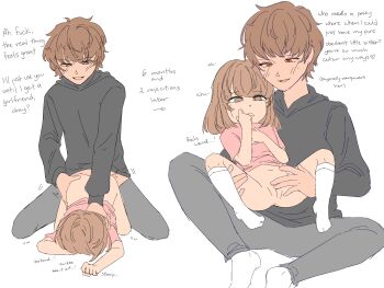 1boy 1girl age_difference all_fours brother_and_sister doggystyle heart heart-shaped_pupils hetero highres incest loli original pussy rape sex sex_from_behind siblings socks symbol-shaped_pupils thighs