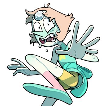 1girl blush colored_skin discount-supervillain forehead_jewel gem gem_(steven_universe) open_mouth pearl_(species)_(steven_universe) pearl_(steven_universe) pointy_nose shirt short_hair solo star_(symbol) steven_universe