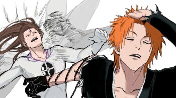 2boys aizen_sousuke bleach jujutsu_kaisen kurosaki_ichigo multiple_boys parody short_hair