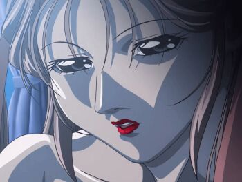 00s 2004 animated animated_gif anime_screenshot bible_black bible_black_new_testament blood brown_hair empty_eyes hair_ribbon licking_blood licking_lips long_hair night one-piece_tan ribbon shin_bible_black shiny_skin sitting tagme tan tanline tongue tongue_out toudou_yuki twintails very_long_hair