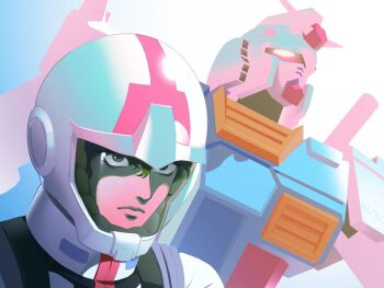 Rule 34 | 1boy, amuro ray, blue eyes, brown hair, closed mouth, gundam, helmet, looking at viewer, male focus, mecha, mecha pilot suit, mobile suit, mobile suit gundam, normal suit (gundam), pilot helmet, robot, rx-78-2 gundam, science fiction, se8000601, space helmet, spacesuit, upper body, v-fin, yellow eyes