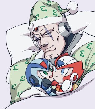 Rule 34 | 1boy, character doll, closed eyes, closed mouth, doll, facial mark, forehead jewel, green hat, green shirt, hat, highres, holding, holding stuffed toy, lying, male focus, mega man (series), mega man x (series), on back, shirt, sigma (mega man), simple background, sleeping, solo, stuffed toy, upper body, white background, x (mega man), zero (mega man), zosumaru