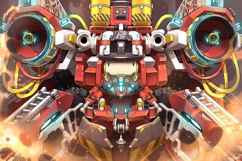 absurdres cosmo-5 duel_monster facing_viewer highres hose mecha mecha_focus mechanical_legs no_humans rescue-ace_turbulence robot walker_(robot) water_cannon water_tank yu-gi-oh!