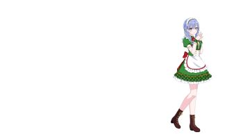 1girl apron blue_eyes blue_hair boots braid buttons frills full_body idolmaster idolmaster_shiny_colors lace-up_boots maid maid_headdress neck_ribbon official_art own_hands_clasped promotional_art ribbon solo suzuki_hana transparent_background