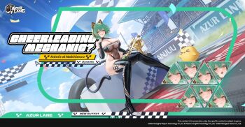 1girl admiral_nakhimov_(azur_lane) admiral_nakhimov_(cheerleading_mechanic?)_(azur_lane) alcohol animal_ear_headphones animal_ears azur_lane barricade breasts cat_ears champagne champagne_bottle cork_popping day elbow_gloves fake_animal_ears fingerless_gloves flag foam gloves green_hair headphones highleg highleg_leotard highres large_breasts leotard looking_at_viewer manjuu_(azur_lane) official_alternate_costume official_art podium race_queen see-through_clothes see-through_leotard short_hair sitting stadium thighhighs trophy underboob unused_tire