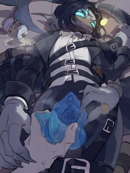 2boys accessories alcohol anglerfish anglerfish_boy asaichi ascot backpack bag bandaged_arm bandages bandolier belt belt_buckle black_hair black_jacket blue_penis blue_scales blue_sclera blue_skin blush bracelet buckle can cetacean_tail claws colored_sclera colored_skin commentary cuntboy diphallia drunk english_commentary erection extra_arms extra_eyes extra_penises fingernails fins fish fish_tail floor floor_sex gold_bracelet gold_ring grey_scarf hand_on_another&#039;s_hand hand_on_hand head_fins jacket jewelry long_sleeves looking_at_another lying male_futanari merfolk merman monster_boy multiple_belts multiple_boys multiple_bracelets on_back on_floor open_clothes open_jacket paper parted_bangs penis penis_grab player_character_(roblox) pov pov_hands precum precum_on_hand pressure_(roblox) pussy pussy_juice roblox rolled_up_paper scarf sea_snake sebastian_solace sharp_fingernails sharp_teeth shirt short_hair smaller_dominant spilled_drink spread_pussy spreading_another&#039;s_pussy sweat tail teeth textless_version third_eye uncensored unworn_backpack unworn_bag wet white_ascot white_shirt white_undershirt yaoi