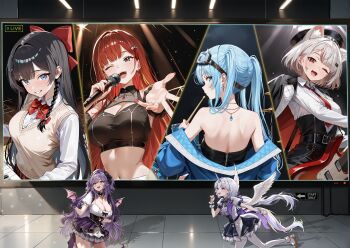 6+girls akane_lize animal_ear_fluff animal_ears arahashi_tabi ayatsuno_yuni back belt belt_buckle black_belt black_collar black_corset black_hair black_hat black_jacket blonde_hair blue_bow blue_bowtie blue_corset blue_eyes blue_gem blue_hair blue_jacket blue_skirt bow bowtie braid breasts brown_sweater_vest buckle cat_ears cat_girl center_frills cleavage closed_mouth collar collared_shirt corset crop_top detached_sleeves dragon_girl dragon_horns dragon_tail dragon_wings dress_shirt drum drumsticks earrings electric_guitar fang feathered_wings frilled_skirt frills gem gloves goggles goggles_on_head grey_eyes grey_hair guitar hair_bow hair_ornament hairclip hat highres holding holding_drumsticks holding_microphone horns horse_tail i.f.s.f idol_clothes indoors instrument jacket jacket_on_shoulders jacket_partially_removed jewelry keyboard_(instrument) large_breasts long_hair microphone multiple_girls navel necklace necktie neneko_mashiro one_eye_closed open_mouth puffy_short_sleeves puffy_sleeves purple_gloves purple_hair red_bow red_bowtie red_eyes red_gem red_hair red_necktie sakihane_huya shirayuki_hina shirt shoes short_sleeves skirt stellive sweater_vest tail twintails two_side_up unicorn_girl unicorn_horn virtual_youtuber white_shirt white_wrist_cuffs wings wrist_cuffs yellow_eyes