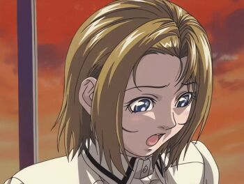 00s 2002 2girls animated animated_gif bible_black bible_black_gaiden blonde_hair blue_eyes bouncing_breasts bra bra_lift breasts classroom clothes_lift clothes_pull cloud cloudy_sky kitami_reika kozono_nami large_breasts multiple_girls necktie nipples open_clothes opening_another's_clothes red_sky school school_uniform shirt short_hair sky sunset tagme underwear undressing white_shirt window yuri