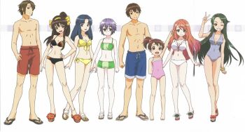 Rule 34 | 2boys, 6+girls, :d, artist request, asahina mikuru, asakura ryoko, barefoot, bikini, bikini shorts, black bikini, blue eyes, blue hair, blue male swimwear, blue swim trunks, breasts, brown hair, casual one-piece swimsuit, cleavage, crease, drawstring, flip-flops, full body, green bikini, green hair, grey one-piece swimsuit, hand on own hip, holding, koizumi itsuki, kyon, kyon no imouto, laughing, long hair, long sleeves, looking at viewer, male swimwear, multiple boys, multiple girls, nagato yuki, nagato yuki-chan no shoushitsu, official art, one-piece swimsuit, open mouth, pink one-piece swimsuit, ponytail, purple hair, red male swimwear, red swim trunks, sandals, scan, scan artifacts, short hair, short shorts, shorts, sidelocks, simple background, sky, smile, stapled, sunglasses, suzumiya haruhi, suzumiya haruhi no shoushitsu, suzumiya haruhi no yuuutsu, swim trunks, swimsuit, thighs, tsuruya, very long hair, white background, white bikini, yellow bikini