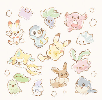 :3 :d :o ^_^ absurdres arms_up bird black_eyes candle chansey chikorita closed_eyes closed_mouth commentary_request ditto eevee egg fangs fangs_out full_body gen_1_pokemon gen_2_pokemon gen_3_pokemon gen_4_pokemon gen_5_pokemon gen_8_pokemon highres hoppip jirachi leaf legendary_pokemon litwick looking_at_viewer mofucoffee mythical_pokemon nintendo no_humans oddish one_eye_closed open_mouth penguin pikachu piplup pokemon pokemon_(creature) rabbit scorbunny simple_background sitting smile snom solid_circle_eyes spheal tanzaku white_background