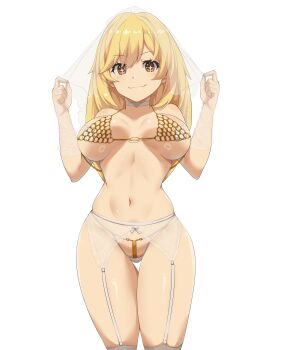 Rule 34 | 1girl, absurdres, bikini, blonde hair, breasts, breasts apart, bridal veil, chain, chain bikini, choker, closed mouth, commentary, commission, commissioner upload, elbow gloves, english commentary, garter belt, gloves, highres, large breasts, long hair, looking at viewer, mismatched bikini, navel, non-web source, pasties, see-through clothes, see-through gloves, shokuhou misaki, smile, solo, sparkling eyes, spider web print, srlmao, stomach, swimsuit, thigh gap, thighhighs, toaru kagaku no mental out, toaru kagaku no railgun, toaru majutsu no index, veil, white background, white bikini, white choker, white garter belt, white gloves, white thighhighs, yellow eyes