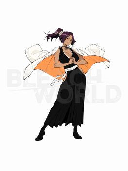 1girl animerch_x bleach breasts cleavage highres large_breasts ponytail shihouin_yoruichi solo