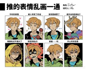 Rule 34 | 1girl, abaddon (haunted hotel), brown eyes, chinese text, coat, commentary, english commentary, esther freeling, expression chart, haunted hotel, looking at viewer, orange hair, repeeksdnuorg, short hair, translation request, undercut