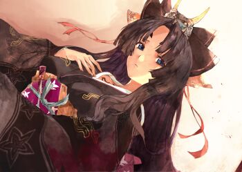 1girl black_kimono blue_eyes hair_ornament hair_ribbon highres hime_cut japanese_clothes kimono kurohime_(rance) long_hair looking_at_viewer rance_(series) ribbon sengoku_rance short_eyebrows solo tsutsugano upper_body
