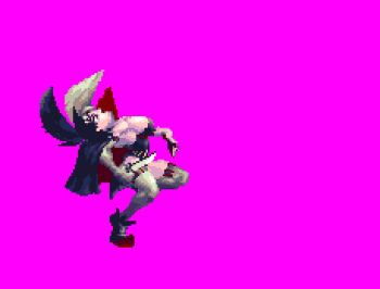 alternate_hair_length alternate_hairstyle animated animated_gif atlus black_hair bouncing_breasts breasts bustier cape cleavage elbow_gloves gloves high_collar huge_breasts kicking knife leg_up lowres motion_lines multicolored_hair necro_samantha pixel_art princess_crown short_hair stab stitches thighhighs thighs two-tone_hair vampire_costume vanillaware