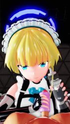 1boy 1girl 3d animated artificial_vagina audible_music belt blonde_hair blue_archive blue_bow blue_eyes bob_cut bottle bow closed_mouth collared_shirt cum cum_on_body cum_on_hair dancing dark elbow_gloves expressionless facial fast frilled_hairband frills gloves glowing hairband halo handjob heart hetero highres looking_at_viewer maid maid_headdress mikumikudance_(medium) nose pov pov_crotch samoneone sex_toy shirt smile sound spoken_heart squeeze_bottle strap tagme toki_(blue_archive) uncensored video