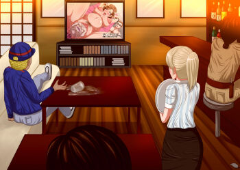 albert_wesker giving_birth blush capcom cindy_lennox david_king george_hamilton jill_valentine jim_chapman open_mouth resident_evil resident_evil_outbreak what