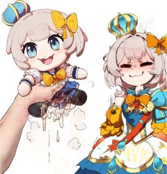 1boy 1girl :3 =_= ^^^ after_masturbation agalmatophilia angry animal_print blue_crown blue_dress blue_eyes blush bow bowtie character_doll closed_eyes closed_mouth crown cum cum_on_object cumdrip detached_sleeves doll dress false_smile fish_print gold_medal goldfish_print grey_hair hair_bow hashtag-only_commentary highres holding holding_doll hollowsuia marimari_(vtuber) marimari_(vtuber)_(marimari_2.0) meme orange_bow orange_bowtie phase_connect pov pov_hands puff_of_air puffy_detached_sleeves puffy_sleeves red_sash sash short_eyebrows short_hair side_ponytail simple_background smile solo_focus sparkle_doll_onahole_(meme) thick_eyebrows unconventional_artificial_vagina virtual_youtuber white_background