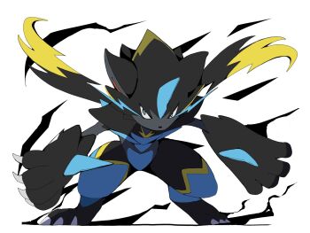1other animal_ears black_fur blue_eyes body_fur claws full_body furry gen_7_pokemon highres legendary_pokemon mega_pokemon mega_zeraora multicolored_fur mythical_pokemon nintendo pokemon pokemon_(creature) pokemon_focus pokemon_legends:_z-a psaber97 solo zeraora