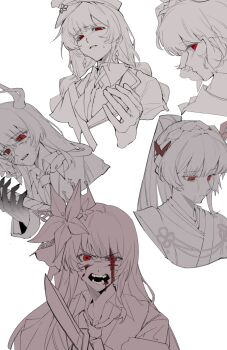 Rule 34 | 1girl, absurdres, angry, blood, blood on face, braid, chinese commentary, closed mouth, commentary request, crying, crying with eyes open, flower, hair flower, hair ornament, haishin shoujo no uraaka meikyuu, hat, highres, horns, lnyulingyu77609, long hair, looking at viewer, mahou shoujo no inshuu mura, mahou shoujo no majo saiban, multiple views, nikaido hiro, official alternate costume, official alternate hairstyle, open mouth, peaked cap, ponytail, profile, red eyes, sad, simple background, spot color, tears, twin braids, upper body, white background, witch (manosaba)