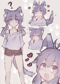 1girl ? animal_ears bone dog_ears dog_girl dog_tail highres imamiya_pinoko mouth_hold purple_eyes purple_hair short_hair_with_long_locks short_shorts shorts simple_background tail voiceroid yuzuki_yukari