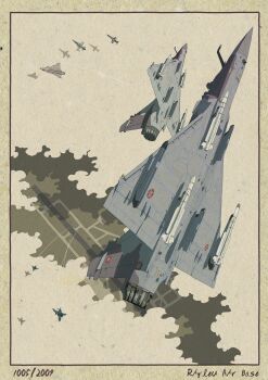 above_clouds ace_combat ace_combat_04 aircraft airplane border cloud commentary_request contrail english_text f-4_phantom_ii fighter_jet flying from_above highres military military_vehicle mirage_2000 mobius_1 no_humans shadow vehicle_focus yuukou