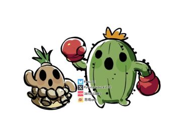 Rule 34 | boxing gloves, cactus, chibi, digimon, digimon (creature), full body, gloves, hanimon, haniwa (statue), red gloves, simple background, togemon, trait connection, white background, youzaiyouzai112
