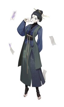 Rule 34 | 1girl, black hair, black lips, black myth: wukong, black nails, colored skin, facial mark, forehead mark, fourth sister (black myth: wukong), full body, highres, nail polish, seelean, solo, toenail polish, toenails, white skin