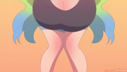 1boy 1girl absurdres animated ass bent_over bouncing_breasts breasts cleavage closed_eyes clothed_female_nude_male clothed_sex cum cum_in_mouth curvy denim denim_shorts ejaculation erection fellatio grabbing_own_breast gradient_background hetero highres hmiokun horns huge_breasts huge_penis jiggle kobayashi-san_chi_no_maidragon licking licking_penis lucoa_(maidragon) multicolored_hair nipples nude one_eye_closed open_mouth oral orange_background paizuri penis sagging_breasts shorts simple_background sound sweat tagme tongue tongue_out uncensored undressing video