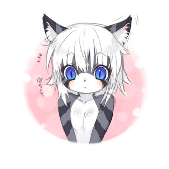 Rule 34 | animal ears, blue eyes, blush, cat, cat ears, furry, topless female, white hair