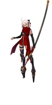 1girl ahoge arm_armor armored_boots black_boots black_bow black_sleeves boots bow breasts cleavage clothing_cutout covered_mouth dark-skinned_female dark_skin detached_sleeves dress fate/grand_order fate_(series) full_body hair_between_eyes hair_bow hair_ornament highres holding holding_sword holding_weapon huge_weapon jewelry katana looking_at_viewer medium_breasts medium_hair official_art okita_souji_(fate) okita_souji_alter_(fate) okita_souji_alter_(first_ascension)_(fate) red_dress red_scarf rengoku_(sword)_(fate) scarf sheath sheathed short_dress sidelocks sleeveless solo standing sword tachi-e takeuchi_takashi thigh_boots thighlet third-party_source transparent_background underboob_cutout v-shaped_eyebrows variant_set weapon white_hair yellow_eyes